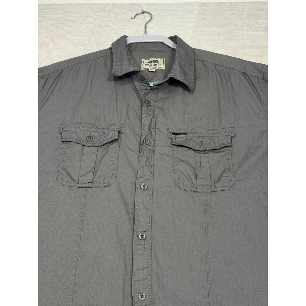 Ecko Unltd Mens Short Sleeve Button Down‎ Shirt Gray Utility Pockets XL